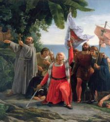 The First Landing of Christopher Columbus (1450-1506) in America, 1862 (oil on canvas) | Obraz na stenu