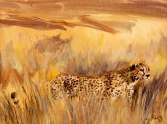 cheetah in grass 2, 2013 (oil on canvas) | Obraz na stenu