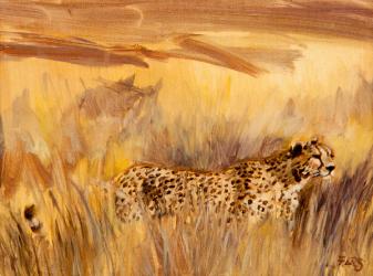 cheetah in grass 2, 2013 (oil on canvas) | Obraz na stenu