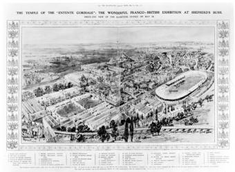 The Temple of the 'Entente Cordiale': The Wonderful Franco-British Exhibition at Shepherd's Bush, from 'The Illustrated London News', 16th May 1908 (litho) (b/w photo) | Obraz na stenu