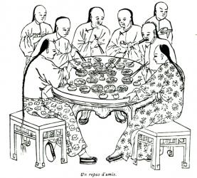 A Friendly Meal (engraving) (b/w photo) | Obraz na stenu