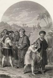 Joseph being sold by his brothers, engraved by S. Allen, from 'The National Illustrated Family Bible', published c.1870 (litho) | Obraz na stenu