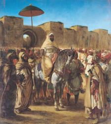Muley Abd-ar-Rhaman (1789-1859), The Sultan of Morocco, leaving his Palace of Meknes with his entourage, March 1832, 1845 (oil on canvas) | Obraz na stenu