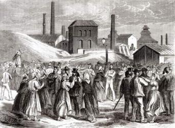 Women Demonstrating at the Le Creusot coal mine in April 1870 (engraving) (b/w photo) | Obraz na stenu
