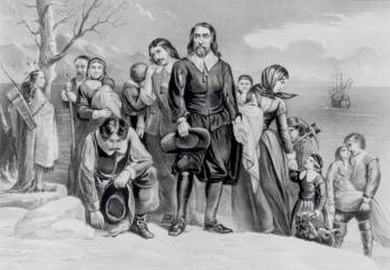 The Landing of the Pilgrims at Plymouth, Mass. Dec. 22nd, 1620, pub. 1876 (engraving) (b/w photo) | Obraz na stenu