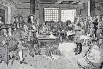 William Penn in Conference with the Colonists, illustration from 'The First Visit of William Penn to America' pub. in Harper's Weekly, 1883 (litho) | Obraz na stenu
