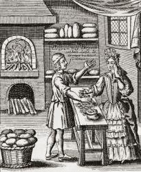 A 16th century baker's shop. From Illustrierte Sittengeschichte vom Mittelalter bis zur Gegenwart by Eduard Fuchs, published 1909. | Obraz na stenu