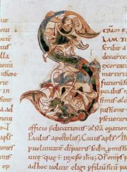 Ms 67 fol.195 Historiated initial 'S', from the Commentary on the Epistles of St. Paul (vellum) | Obraz na stenu