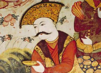 Shah Abbas I (1588-1629) and a Courtier offering fruit and drink (detail of 155563 showing the head of the Shah) (fresco) | Obraz na stenu