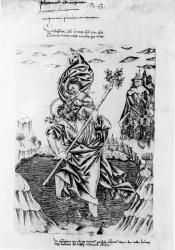 St. Christopher Carrying Christ across the River (engraving) (b/w photo) | Obraz na stenu