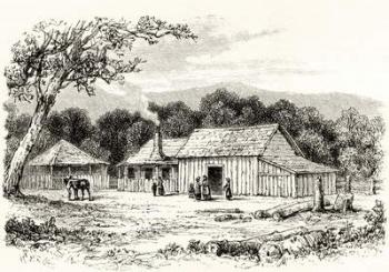 A Squatter's Station, c.1880, from 'Australian Pictures' by Howard Willoughby, published by the Religious Tract Society, London, 1886 (litho) | Obraz na stenu