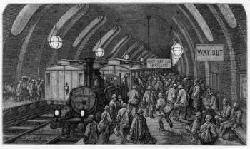 The workmen's train, from 'London, a Pilgrimage', written by William Blanchard Jerrold (1826-94) & engraved by Quesnel, pub. 1872 (engraving) | Obraz na stenu