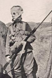 Canadian Soldier wearing a gas mask in 1915, from 'The War Illustrated Album de Luxe', published in London, 1916 (litho) | Obraz na stenu