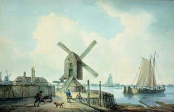 A Shore Scene with Windmills and Shipping | Obraz na stenu