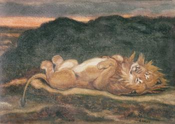 Lion Resting on his Back (w/c on paper) | Obraz na stenu