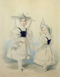 Portrait of the Grand Princesses Olga and Alexandra in Fancy Dress, 1830s (w/c on paper) | Obraz na stenu