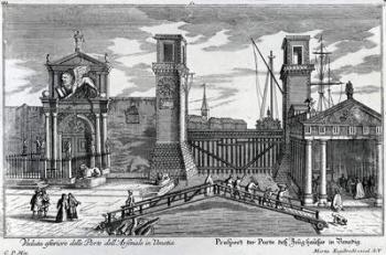 View of the gates at the entrance to the Arsenal in Venice, published by Martin Engelbrecht, c.1740s (engraving) | Obraz na stenu