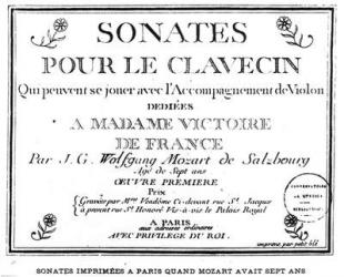 Title Page for 'Sonates pour le clavecin' dedicated to Madame Victoire de France (1733-99) by Mozart (1756-91), published in Paris in 1764 (engraving) (b/w photo) | Obraz na stenu