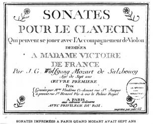 Title Page for 'Sonates pour le clavecin' dedicated to Madame Victoire de France (1733-99) by Mozart (1756-91), published in Paris in 1764 (engraving) (b/w photo) | Obraz na stenu