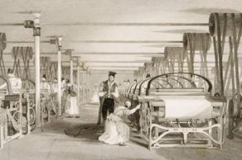 Weaving on Power Looms, Cotton factory floor, engraved by James Tingle (fl.1830-60) c.1830 (litho) | Obraz na stenu