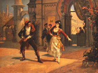 Scene from the opera 'Carmen', by Georges Bizet (1838-75) (colour litho) | Obraz na stenu