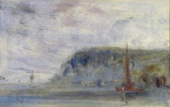 Coast with Cliffs and Boats previously attributed to J.M.W. Turner (1775-1851) and also attributed to Peter de Wint (1784-1849) (oil on paper) | Obraz na stenu