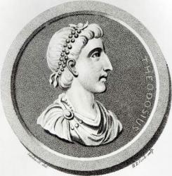 Portrait of Theodosius, from 'The History of the Decline and Fall of the Roman Empire', Vol 9 Page 139, by Edward Gibbon, 1808 (litho) (b/w photo) | Obraz na stenu