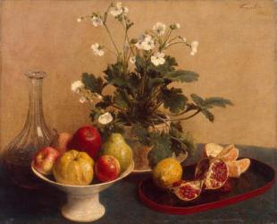Flowers, dish with fruit and carafe, 1865 (oil on canvas) | Obraz na stenu