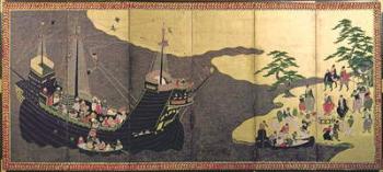 Arrival of the Portuguese in Japan in 1640 (gouache on paper) | Obraz na stenu