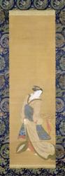 An Elegant Woman in a Blue Obi (pen & ink on silk) | Obraz na stenu