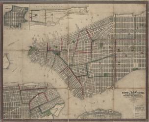Map of the City of New York with the adjacent cities of Brooklyn & Jersey City, & the village of Williamsburg, 1852 (engraving) | Obraz na stenu