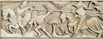 Relief depicting knights fighting, detail from a chessboard (ivory) | Obraz na stenu