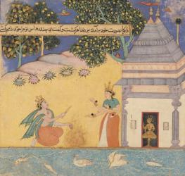 Prince Chandrahasa and a Goddess, 1610-20 (opaque watercolour, gold, and ink on paper) | Obraz na stenu