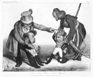 The Civil War in Portugal bringing into conflict Pedro I (1798-1834) Emperor of Brazil and King of Portugal and Dom Miguel (1802-66), from 'La Caricature', N 140, 1832-34 (litho) (b/w photo) | Obraz na stenu