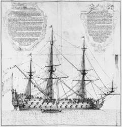 Profile of a vessel in harbour, illustration from the 'Atlas de Colbert', plate 50 (pencil & w/c on paper) (b/w photo) | Obraz na stenu
