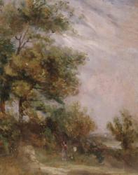 Landscape with Trees and Figures (recto) (oil on panel) | Obraz na stenu