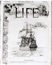 The Mayflower, front cover from 'Life' magazine, 11th October, 1883 (engraving) (b/w photo) | Obraz na stenu