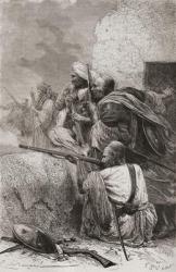 Northern Afghan rebels fighting the British in the mountains of Hazara, Pakistan, during British rule, 1878 (engraving) | Obraz na stenu