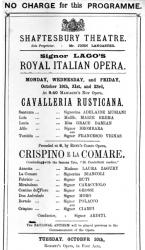 Playbill advertising a performance of 'Cavalleria Rusticana' and 'Crispino e la Comare' at the Shaftesbury Theatre, 1891 (printed paper) | Obraz na stenu