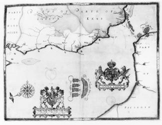 Map No.8 showing the route of the Armada fleet, engraved by Augustine Ryther, 1588 (engraving) (b/w photo) | Obraz na stenu