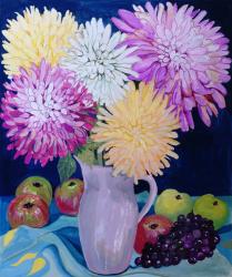 Autumn; Giant Dahlias and Fruit 2012 (gouache on paper) | Obraz na stenu