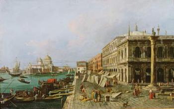 View of the Molo in front of Palazzo della Zecca, with Santa Maria della Salute in the background, Venice (oil on canvas) | Obraz na stenu