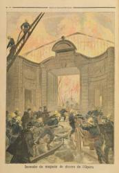 Fire in the Scene Dock of the Opera de Paris, from 'Le Petit Journal', 22nd January 1894 (coloured engraving) | Obraz na stenu