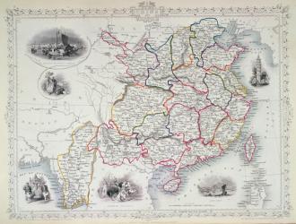 Map of China and Birmah, 1851 (colour engraving) | Obraz na stenu