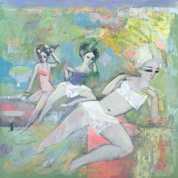 Bathers, 1996 (oil on board) | Obraz na stenu