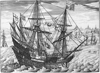 Queen Elizabeth's Galleon (woodcut) | Obraz na stenu