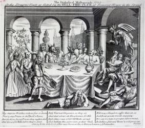 The diabolical maskquerade, or the the dragons-feast as acted by the Hell-Fire-Club, at Somerset House in the Strand, c.1721 (etching) | Obraz na stenu