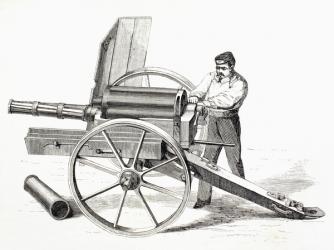 Revolving cannon patented by J. A. de Brame in 1861, from 'The Universal Museum', published 1862 (engraving) | Obraz na stenu