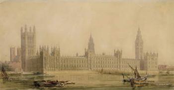 Perspective View of the new Houses of Parliament, c.1840s (w/c over graphite, gouache, pen and ink on paper) | Obraz na stenu