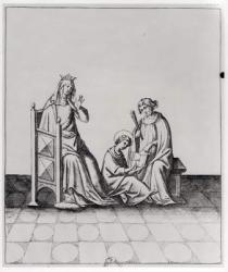 Blanche de Castille (1188-1252) Queen of France and her Son Louis at his Studies (engraving) (b/w photo) | Obraz na stenu